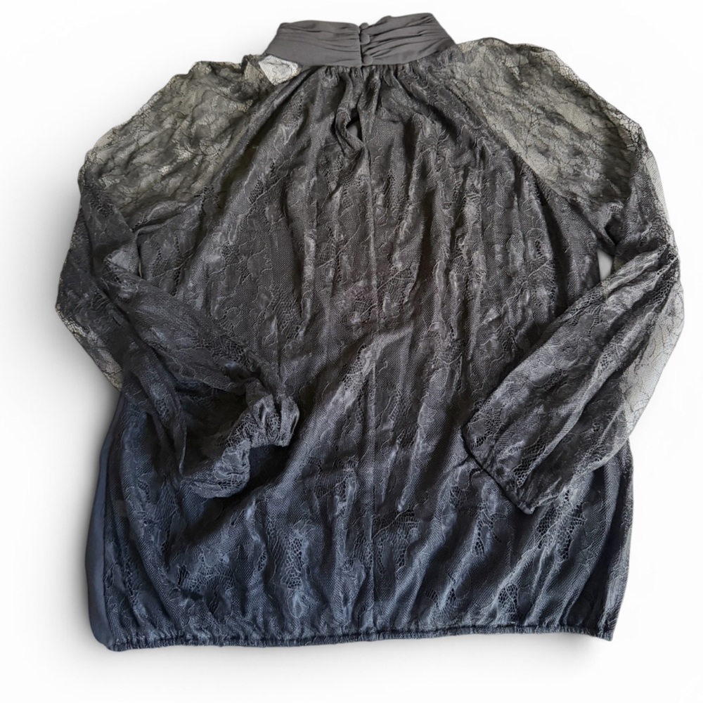 Sheer Black Lace Long Sleeve High Neck Top Vintage y2k Size 8 Whimsigoth - Picture 4 of 9